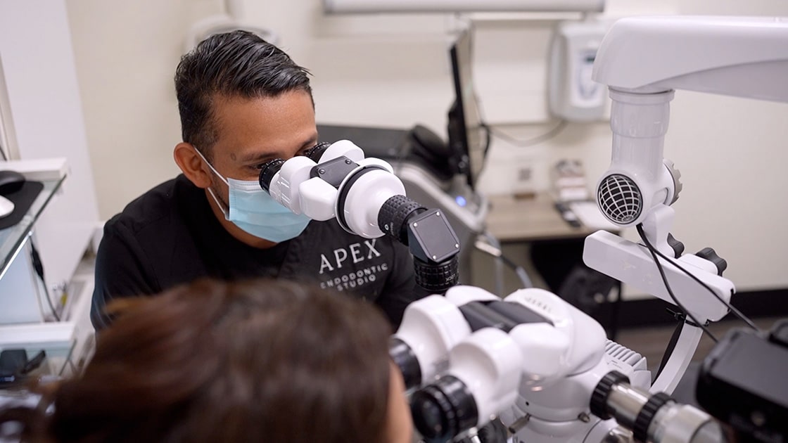 Looking in microscope